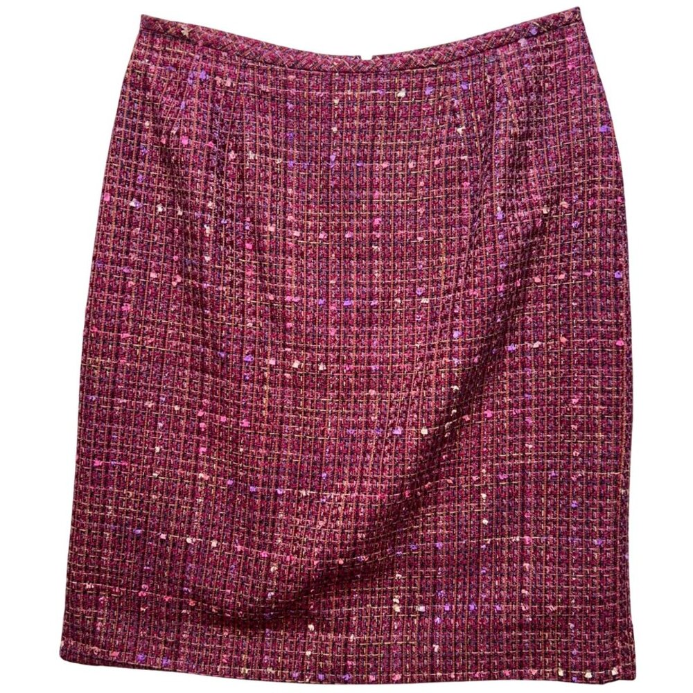 Le Suit Womens Tweed Knee Length Pencil Skirt Size 10P Pink Back Slit Zipper
